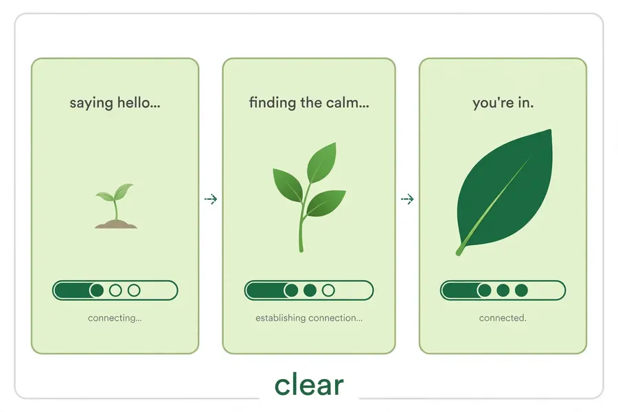 Three step connecting sequence with a growing leaf