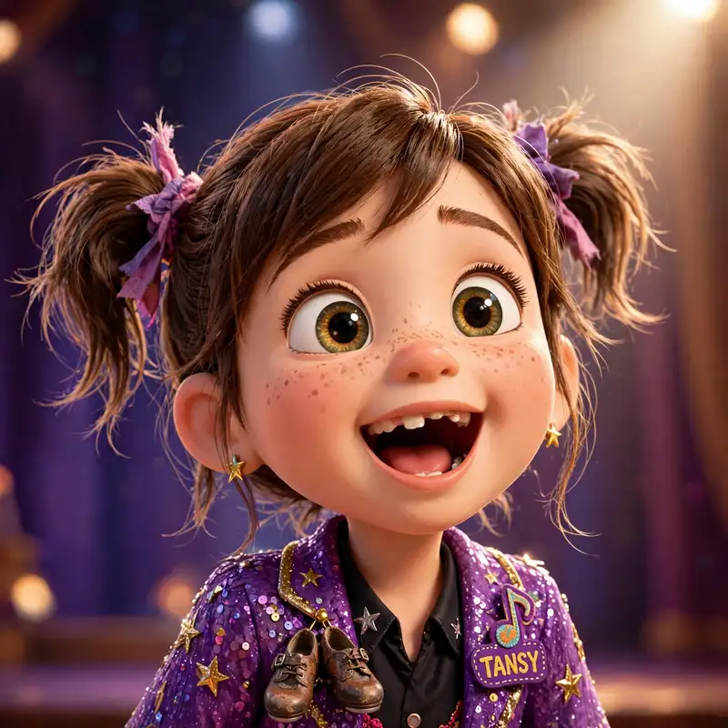 Tansy Bloom, a 9-year-old girl with pigtails coming undone and a missing front tooth, pure joy