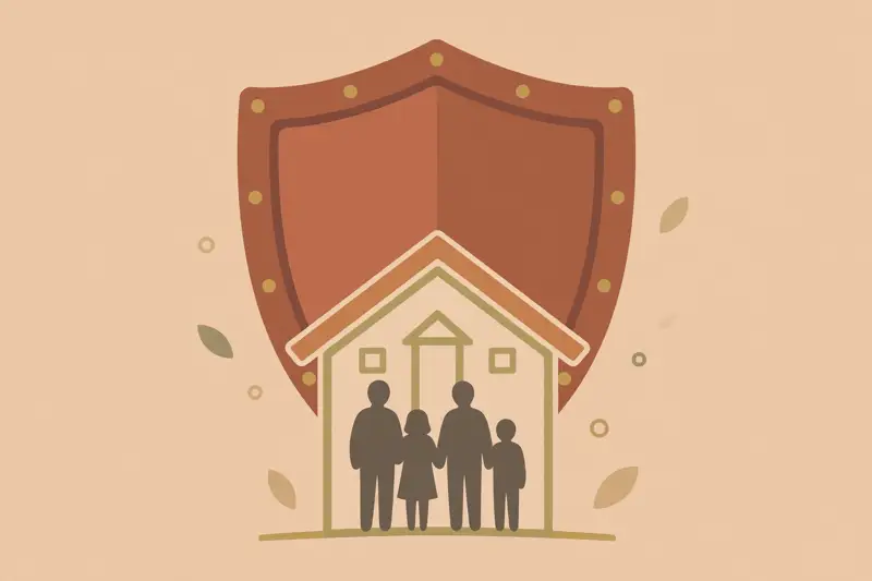 A sturdy shield protecting a house and family beneath it