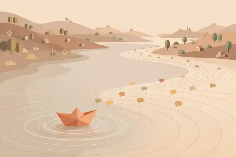 A paper boat launching ripples across a pond