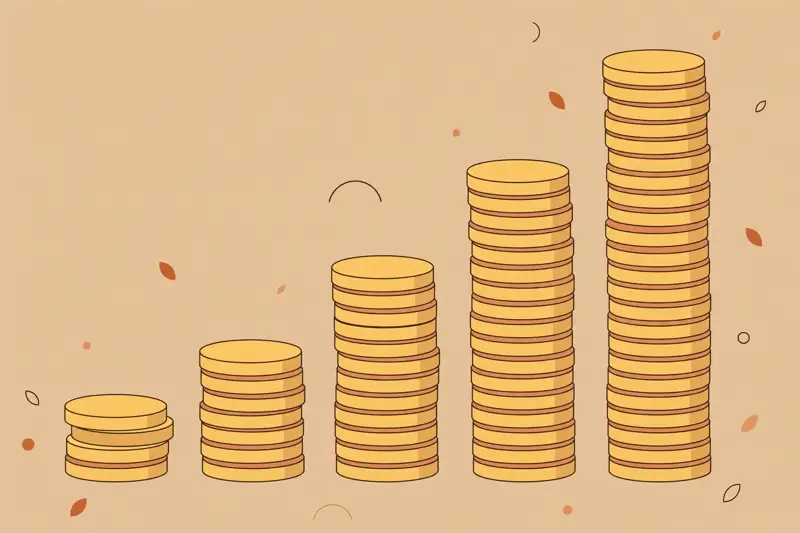A growing stack of coins getting taller like a bar chart
